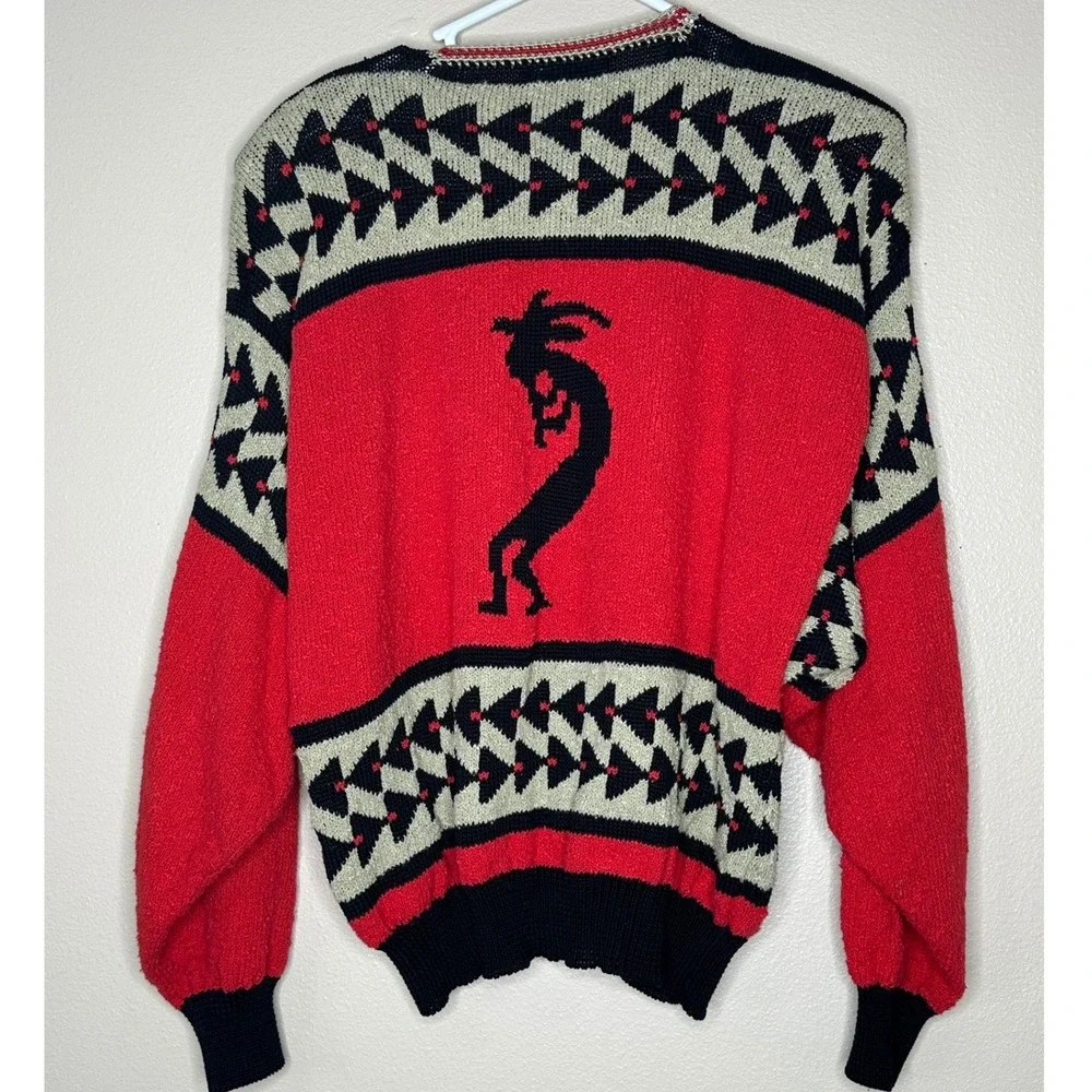 Vintage Felizzi! Women's M Kokopelli Hand Loomed Cotton Cardigan Sweater Red